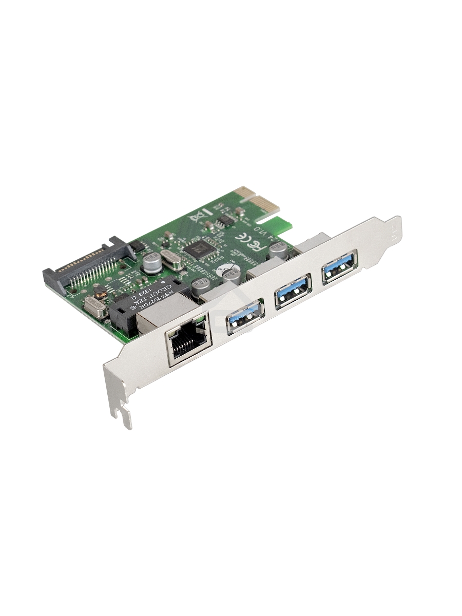 Контроллер сетевой ExeGate EXE-361 PCI-E 2.0, 3*USB3.0 ext + LAN UTP 1000Mbps, раз.доп.пит.OEM)