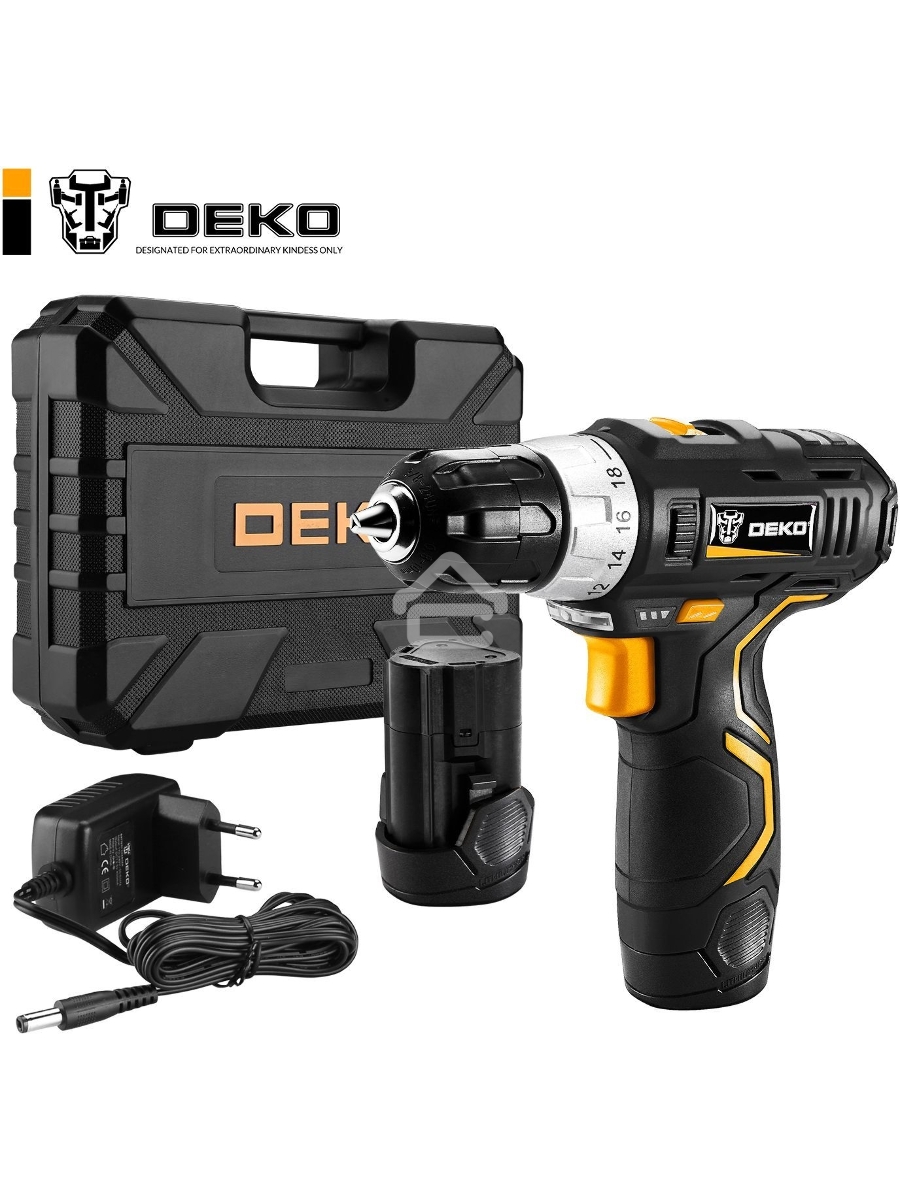 Дрель-шуруповерт Deko GCD12DU3 SET 3, 12 В, 1.5 Ач, аккумуляторная