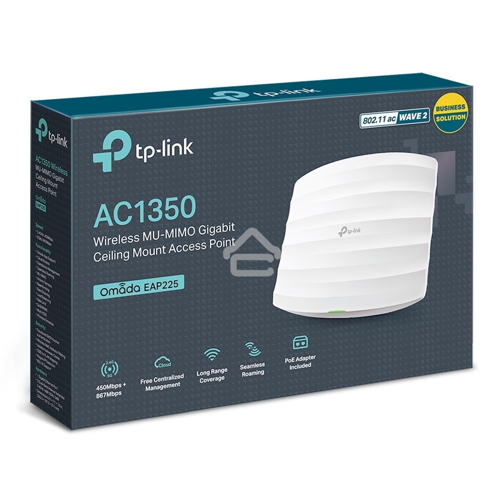 Точка доступа AC1350 Wireless MU-MIMO Gigabit Ceiling Mount Access Point, 450Mbps at 2.4GHz + 867Mbps at 5GHz, 802.11a/b/g/n/ac wave 2, Beamforming, Airtime Fairness, MU-MIMO, 802.3af Standard PoE and Passive PoE (Passive POE Adapter included), no more DC