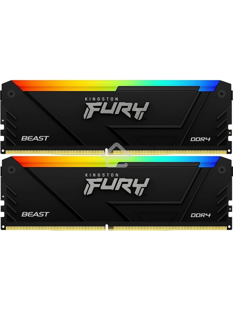 Оперативная память Kingston Fury Beast, DDR4, 64GB (2x32GB), 3200MHz, CL16, DIMM, с радиатором, RGB, чёрный