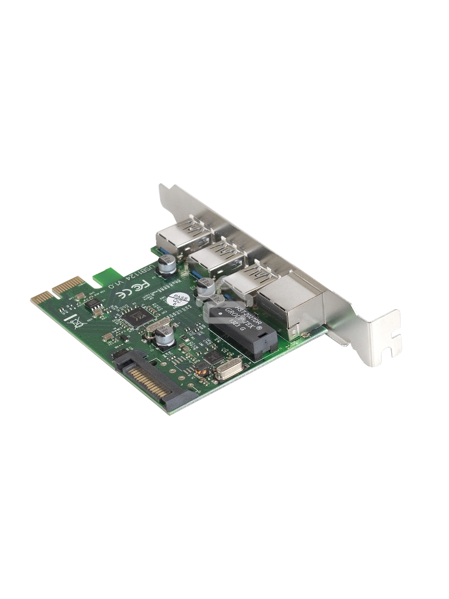Контроллер сетевой ExeGate EXE-361 PCI-E 2.0, 3*USB3.0 ext + LAN UTP 1000Mbps, раз.доп.пит.OEM)