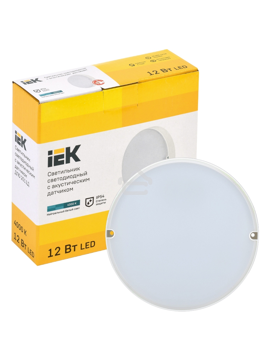 Светильник IEK LED ДПО 2011Д 12Вт IP54 4000К круг белый с АД