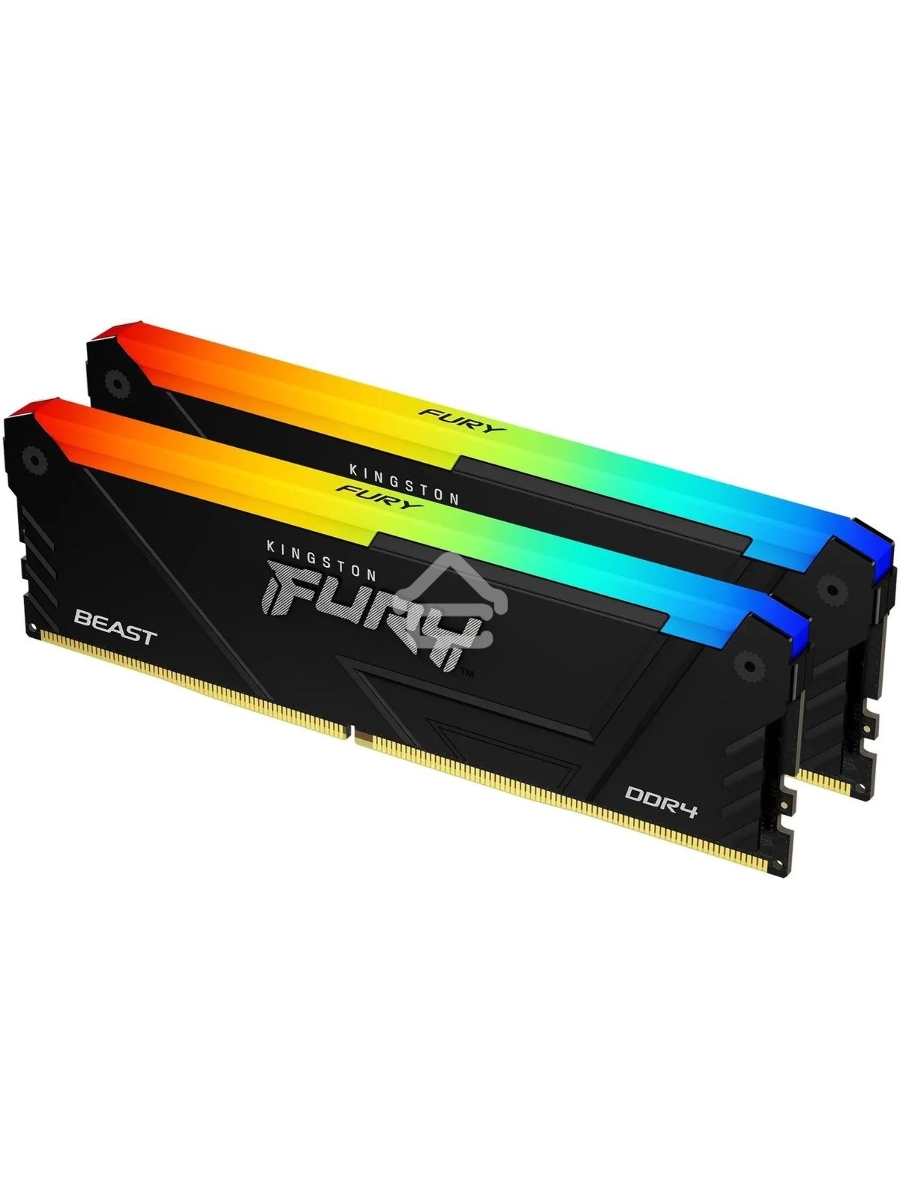 Оперативная память Kingston Fury Beast, DDR4, 64GB (2x32GB), 3200MHz, CL16, DIMM, с радиатором, RGB, чёрный