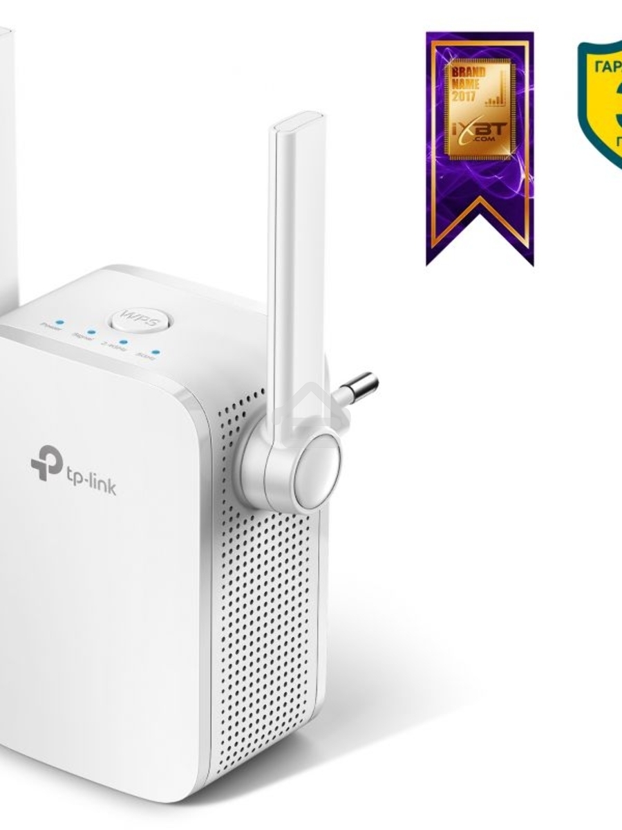 Усилитель TP-Link Wi-Fi AC750 Wi-Fi Range Extender, Wall Plugged,433Mbps at 5GHz + 300Mbps at 2.4GHz, 802.11ac/a/b/g/n, 1 10/100M LAN, WPS button, 2 fixed antennas поставляется без кабеля RJ-45