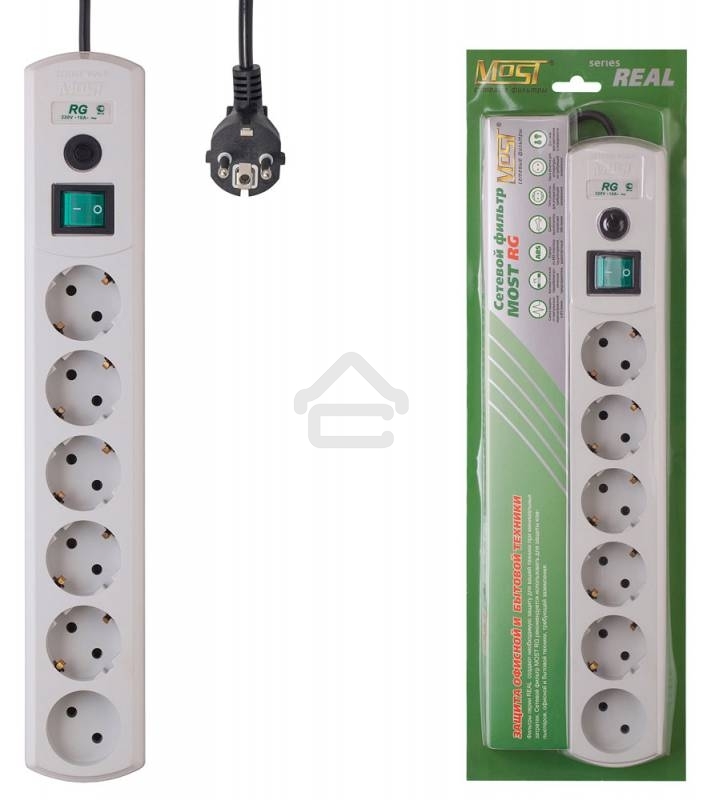 Сетевой фильтр Most RG 2 м, 6 розеток, белый, коробка
