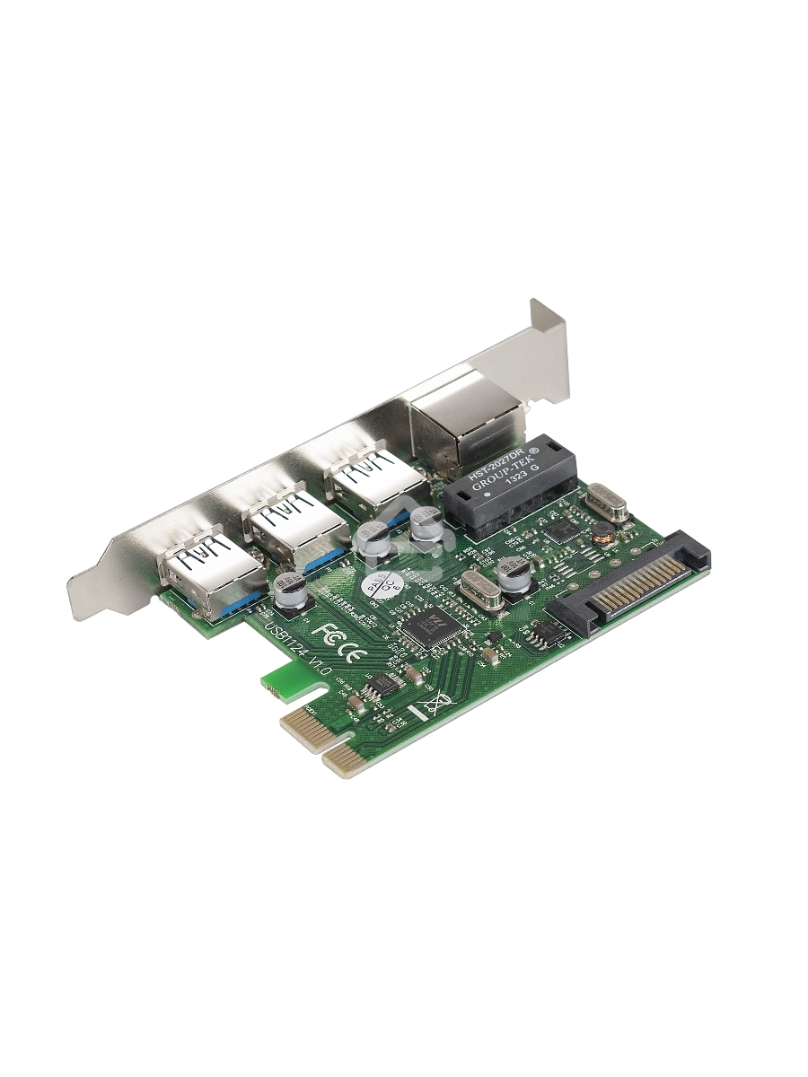 Контроллер сетевой ExeGate EXE-361 PCI-E 2.0, 3*USB3.0 ext + LAN UTP 1000Mbps, раз.доп.пит.OEM)