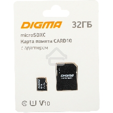 Флеш карта microSDXC 32Gb Class10 Digma CARD10 + adapter