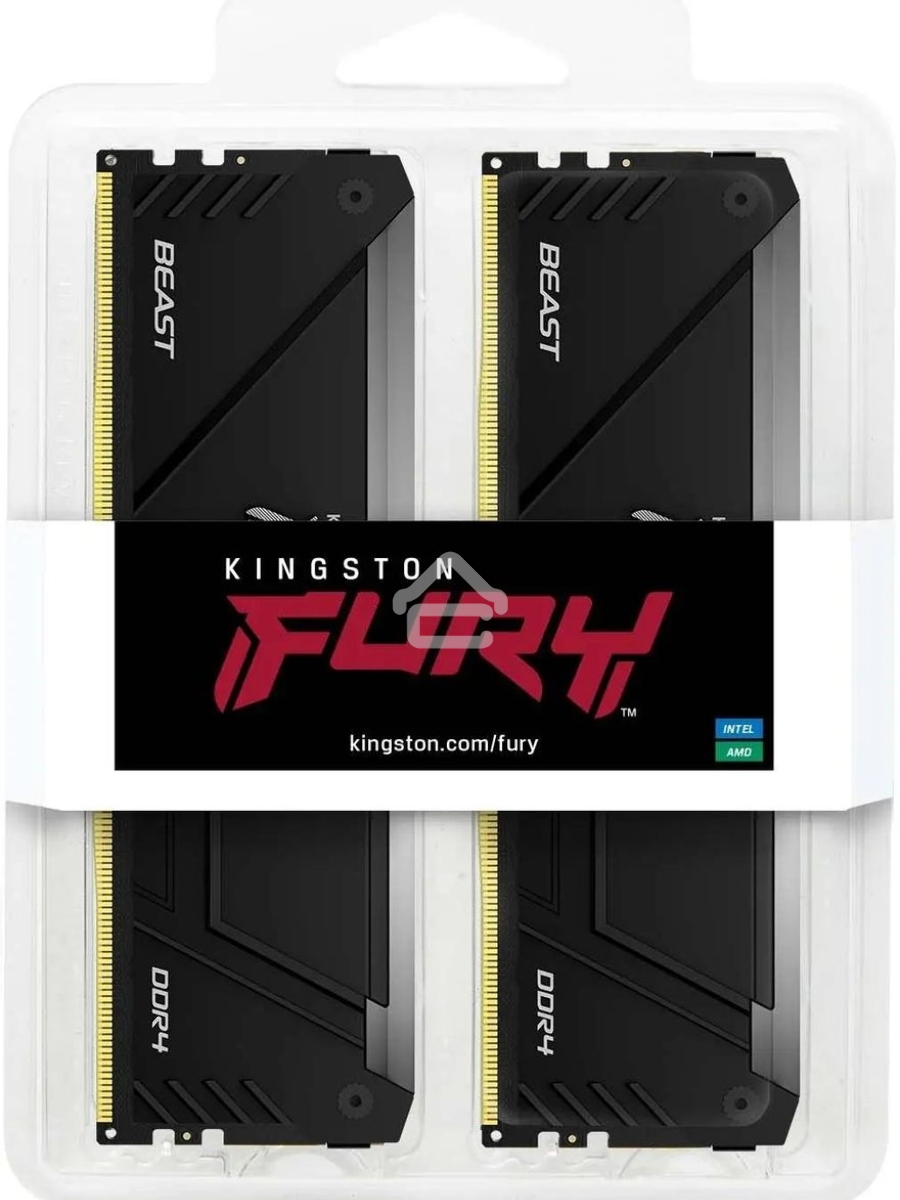 Оперативная память Kingston Fury Beast, DDR4, 64GB (2x32GB), 3200MHz, CL16, DIMM, с радиатором, RGB, чёрный