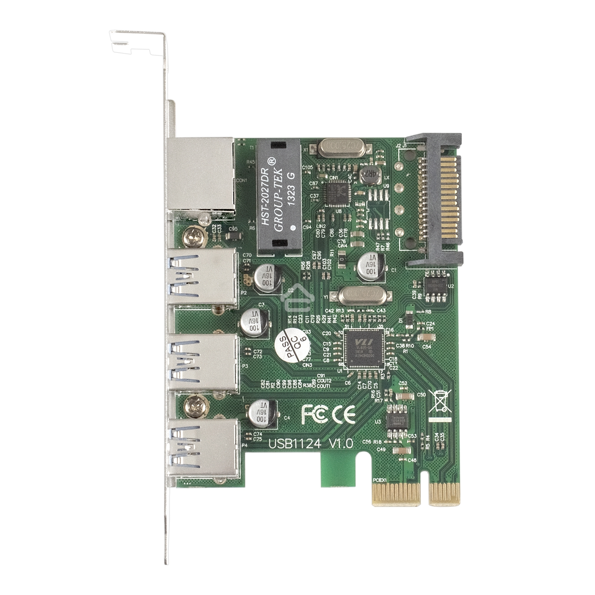 Контроллер сетевой ExeGate EXE-361 PCI-E 2.0, 3*USB3.0 ext + LAN UTP 1000Mbps, раз.доп.пит.OEM)