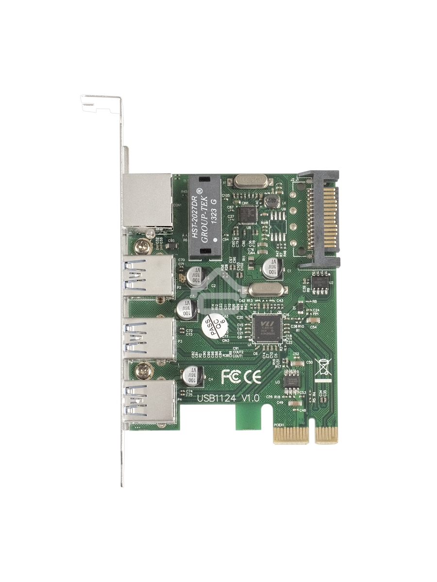 Контроллер сетевой ExeGate EXE-361 PCI-E 2.0, 3*USB3.0 ext + LAN UTP 1000Mbps, раз.доп.пит.OEM)