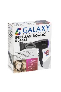 Фен для волос Galaxy Line GL 4332, черный, 2000 Вт, 2 скорости потока воздуха, 3 температурных режима, функция «холодный воздух», насадка-концентратор и насадка-диффузор в комплекте, подвесная петля