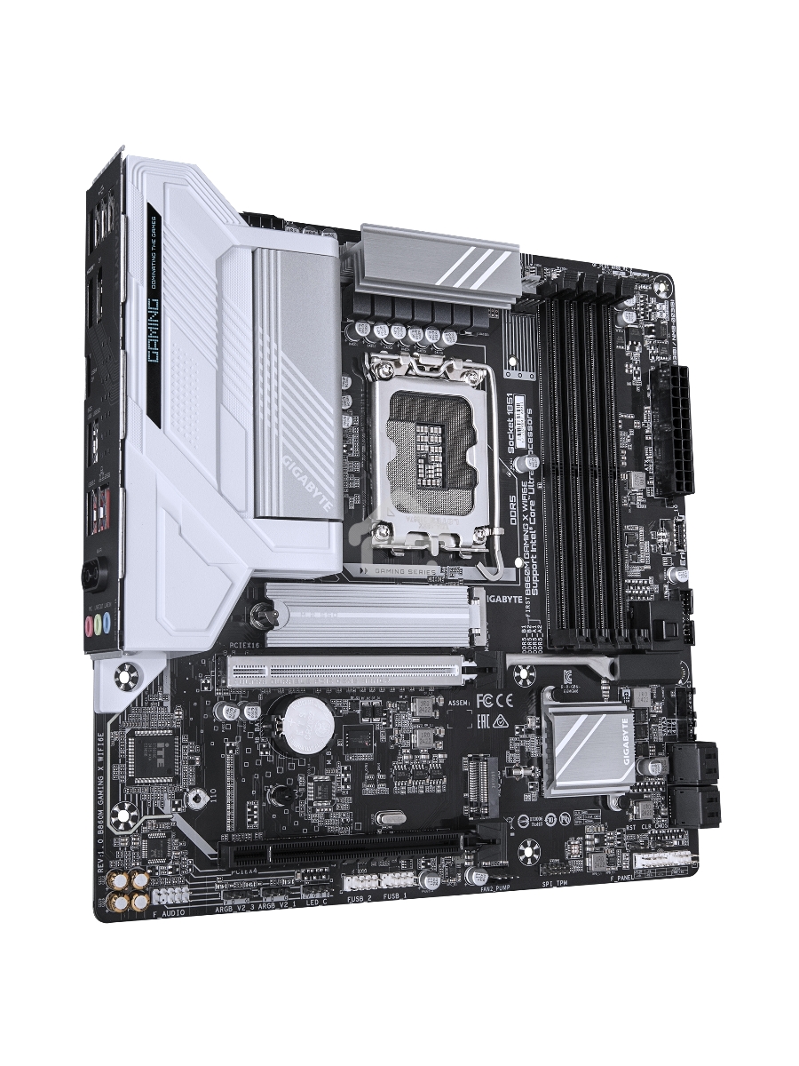 Материнская плата Gigabyte B860 GAMING X WIFI6E, LGA 1851, Intel B860, 4xDDR5, 4xSATA, 3xM.2, 1xPCIe 5.0 x16, 2xPCIe 4.0 x16, 1xHDMI, 1xDP, 1x 2.5Gb LAN, 4xUSB-A 2.0, 2xUSB-A 3.2 Gen 1, 1xUSB-C 3.2 Gen 2, 7.1, 3x3.5 мм, 3xARGB, 4xRGB, ATX