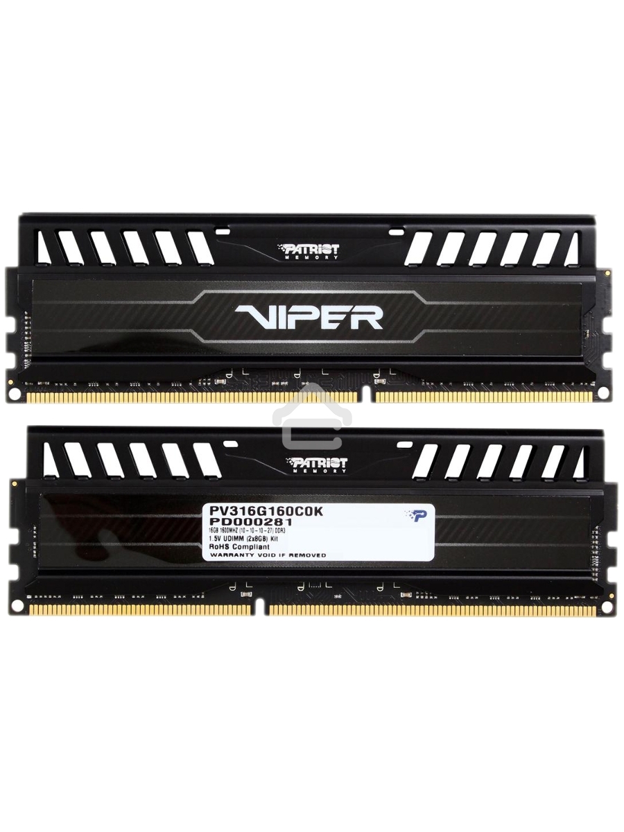 Оперативная память Patriot Viper 3, DDR3, 16GB (2x8 GB), 1600 MHz, CL10, DIMM, радиатор, черный