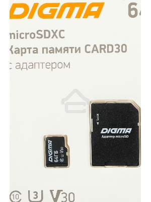 Флеш карта microSDXC 64Gb Class10 Digma CARD30 + adapter