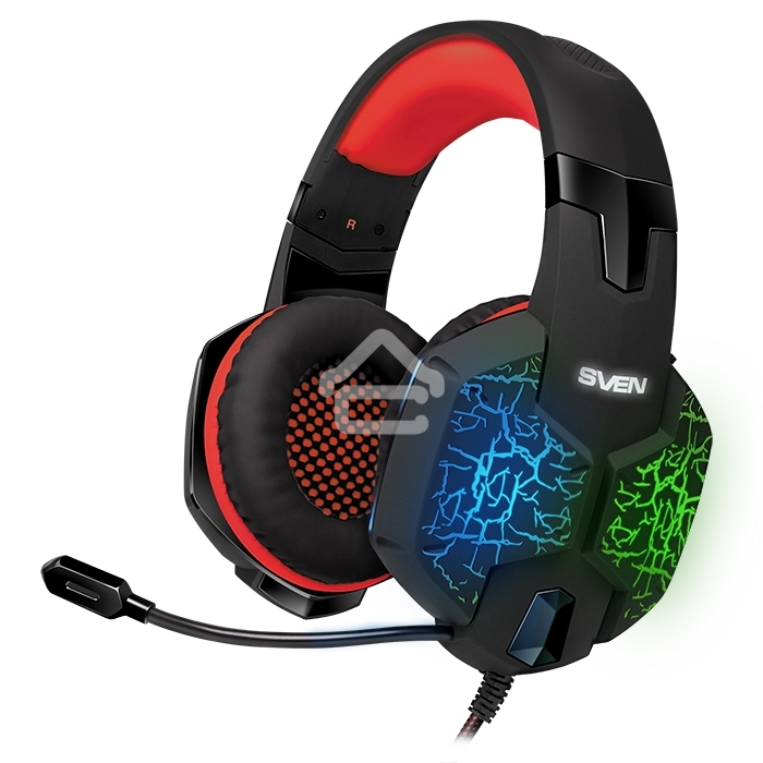 Игровые наушники с микрофоном SVEN AP-U988MV, черный-красный (USB, LED, 7.1)