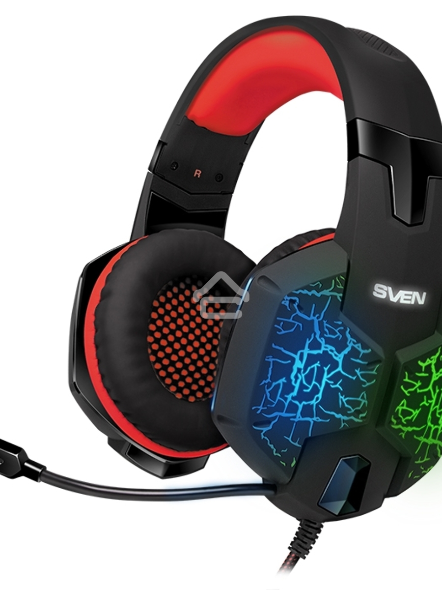 Игровые наушники с микрофоном SVEN AP-U988MV, черный-красный (USB, LED, 7.1)