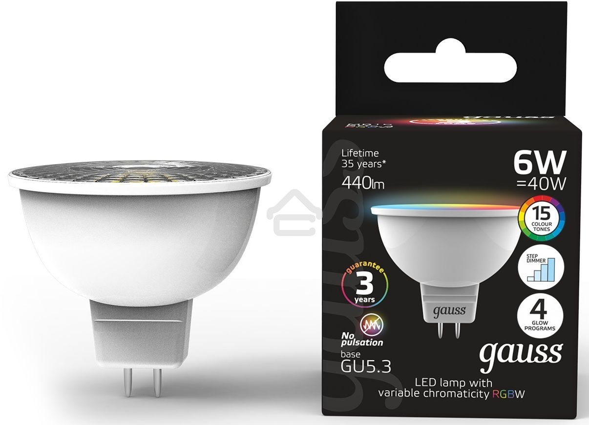 Лампа cветодиодная Gauss Smart MR16 6W GU5.3 RGbW+dim 1/10/100