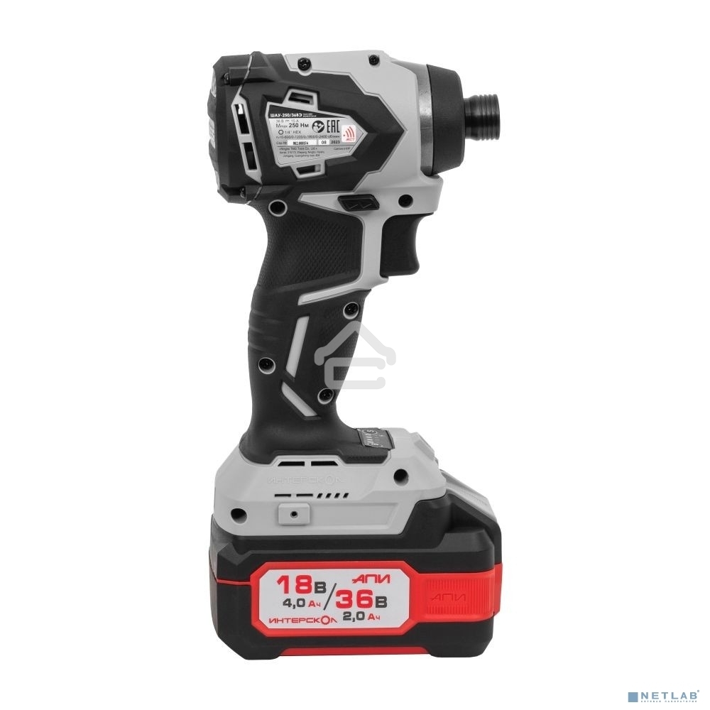 Дрель-шуруповерт аккумуляторная бесщеточная ИНТЕРСКОЛ ШАУ-250/36ВЭ Li-ion АПИ [862.2.2.70] Li-ion, кейс,2 аккум. 2,0А·ч, ЗУ