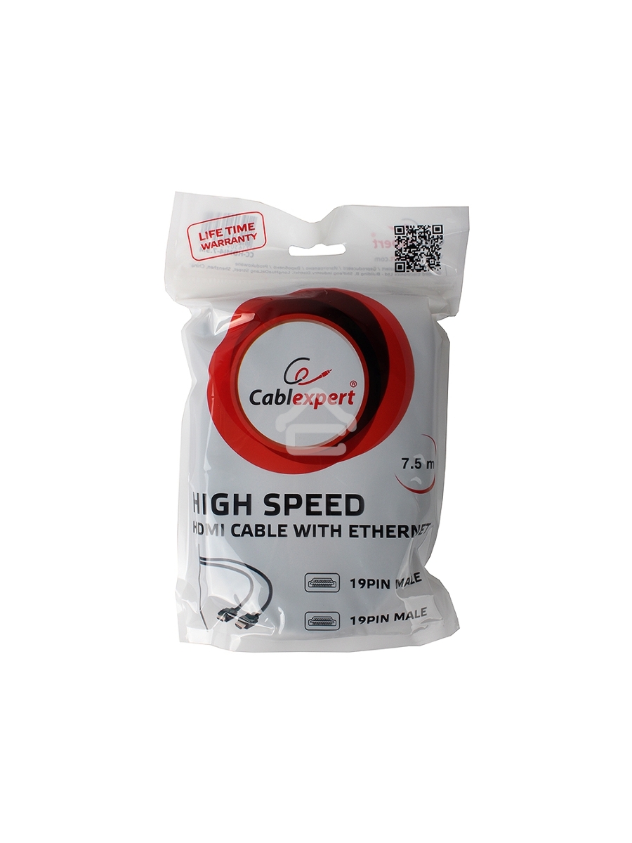 Кабель Cablexpert HDMI CC-HDMI4-7.5M, 19M/19M, v2.0, медь, позол.разъемы, экран, 7.5м, черный, пакет