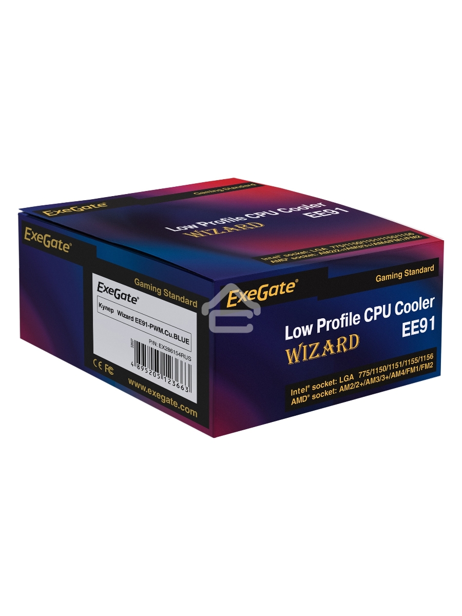Кулер для процессора ExeGate Wizard EE91-PWM.Cu.BLUE бронзовый, 90 мм, алюминий/медь, 2400 об/мин, 24 дБ, 4 pin, 80 Вт, 58 мм