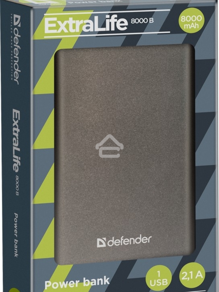 Внешний аккумулятор Defender Extralife 8000mAh 1USB, Li-pol ,5V,2.1A, серый