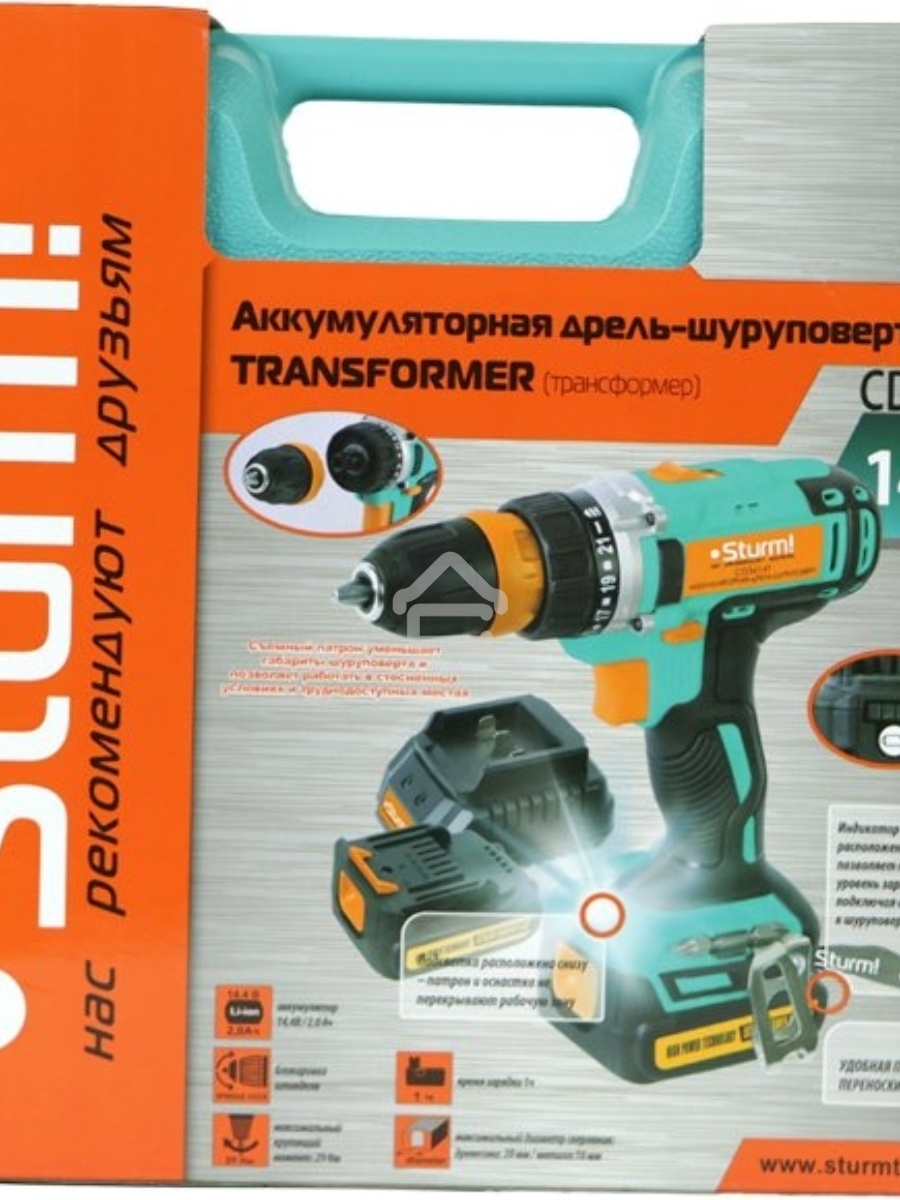 Шуруповерт Sturm CD3614T, Аккумуляторная, 14,4В, 2 АКБ, Кейс