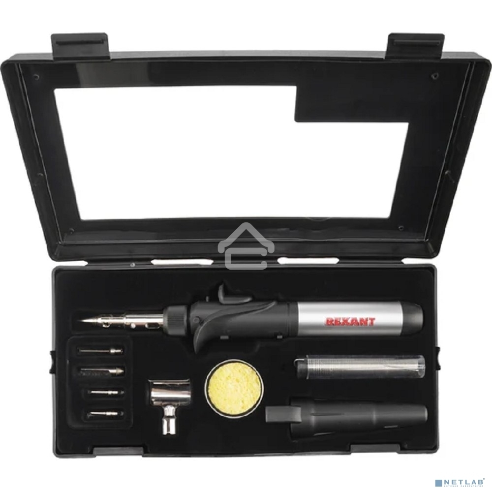 Паяльник Rexant газовый с пьезоподжигом, 17 мл, 11 предметов