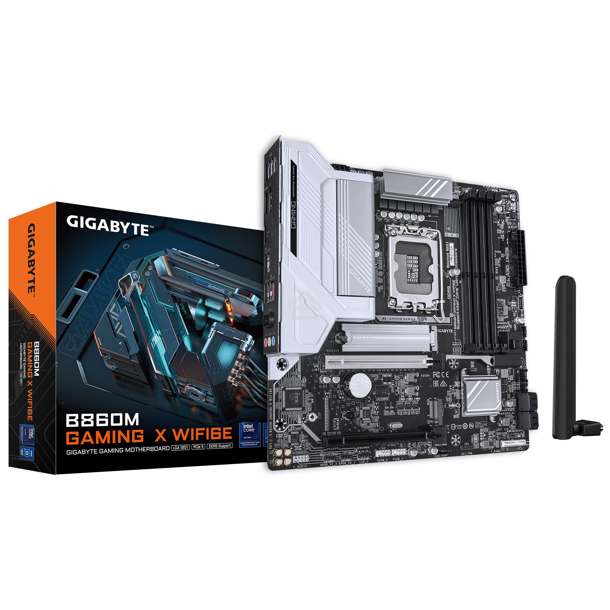 Материнская плата Gigabyte B860M GAMING X WIFI6E, LGA 1851, Intel B860, 4xDDR5, 4xSATA, 3xM.2, 1xPCIe 5.0 x16, 2xPCIe 4.0 x16, 1xHDMI, 1xDP, 1x 2.5Gb LAN, 4xUSB-A 2.0, 2xUSB-A 3.2 Gen 1, 1xUSB-C 3.2 Gen 2, 7.1, 3x3.5 мм, 3xARGb, 4xRGb, mATX