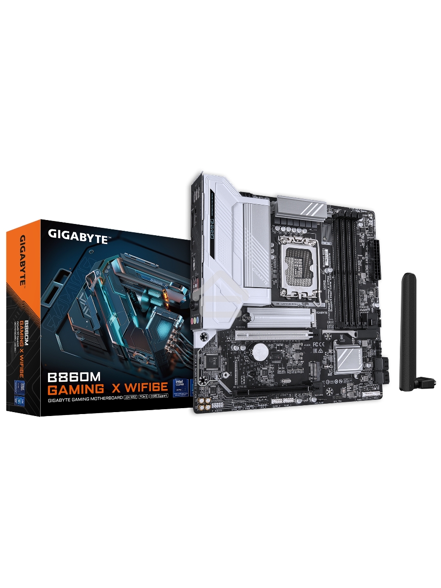 Материнская плата Gigabyte B860 GAMING X WIFI6E, LGA 1851, Intel B860, 4xDDR5, 4xSATA, 3xM.2, 1xPCIe 5.0 x16, 2xPCIe 4.0 x16, 1xHDMI, 1xDP, 1x 2.5Gb LAN, 4xUSB-A 2.0, 2xUSB-A 3.2 Gen 1, 1xUSB-C 3.2 Gen 2, 7.1, 3x3.5 мм, 3xARGB, 4xRGB, ATX