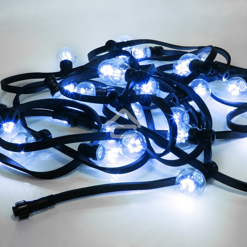 Гирлянда LED Galaxy Bulb String 10м, черный КАУЧУК, 30 ламп*6 LED СИНИЕ, влагостойкая IP65