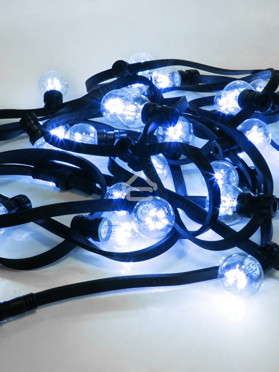 Гирлянда LED Galaxy Bulb String 10м, черный КАУЧУК, 30 ламп*6 LED СИНИЕ, влагостойкая IP65