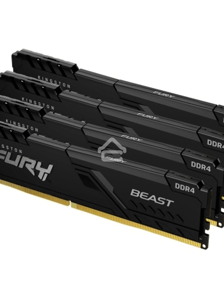Оперативная память Kingston Fury Beast, DDR4, 64GB (4x16GB), 3200MHz, CL16, DIMM, радиатор, чёрный