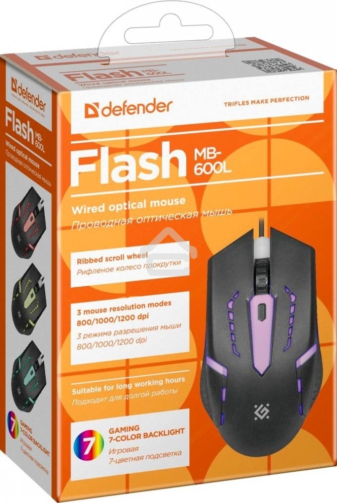 Мышь проводная Defender Flash MB-600L черный, 1200 dpi, USB, кнопки - 4