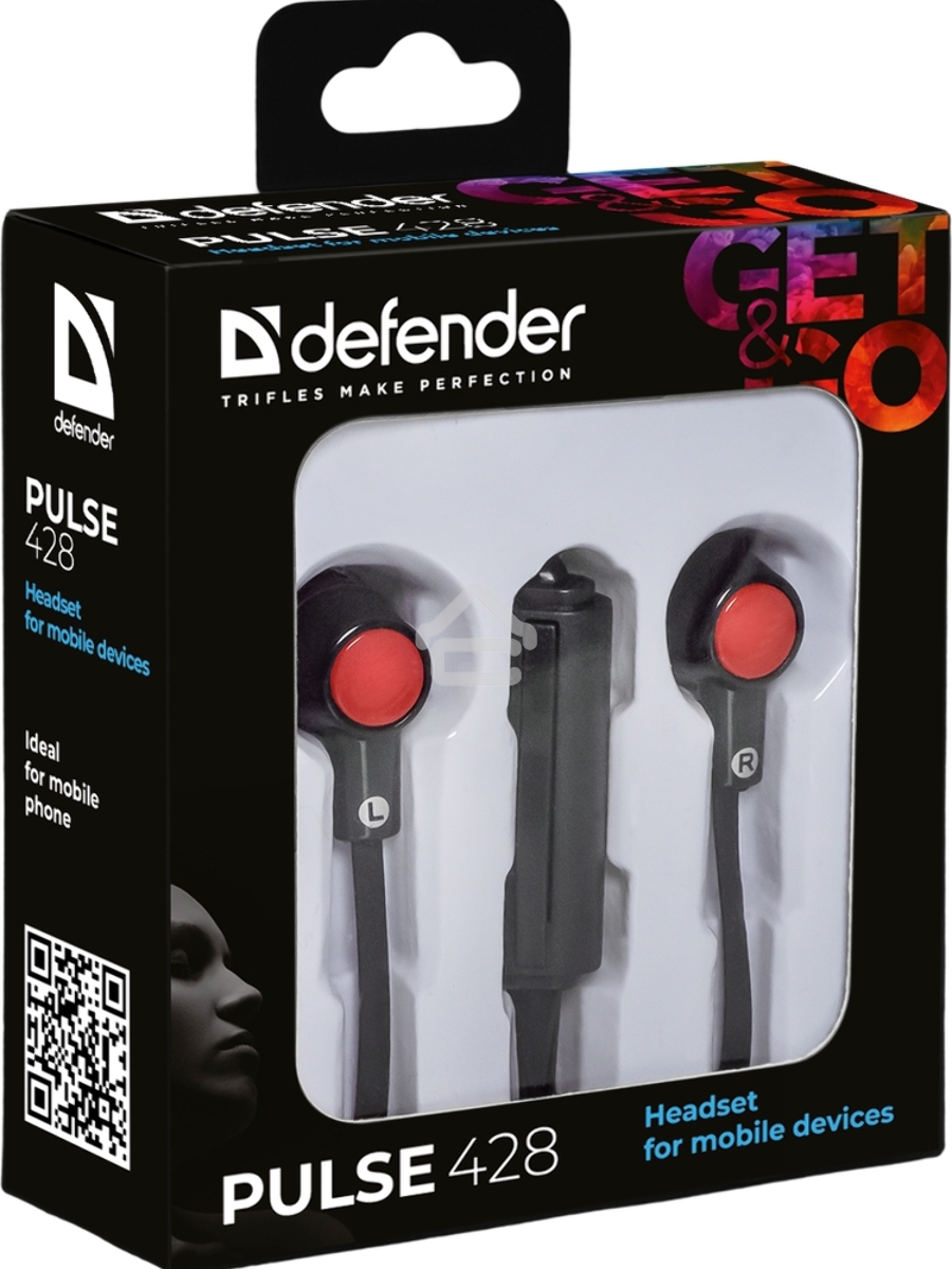 Наушники Defender Pulse 428 черный вставки