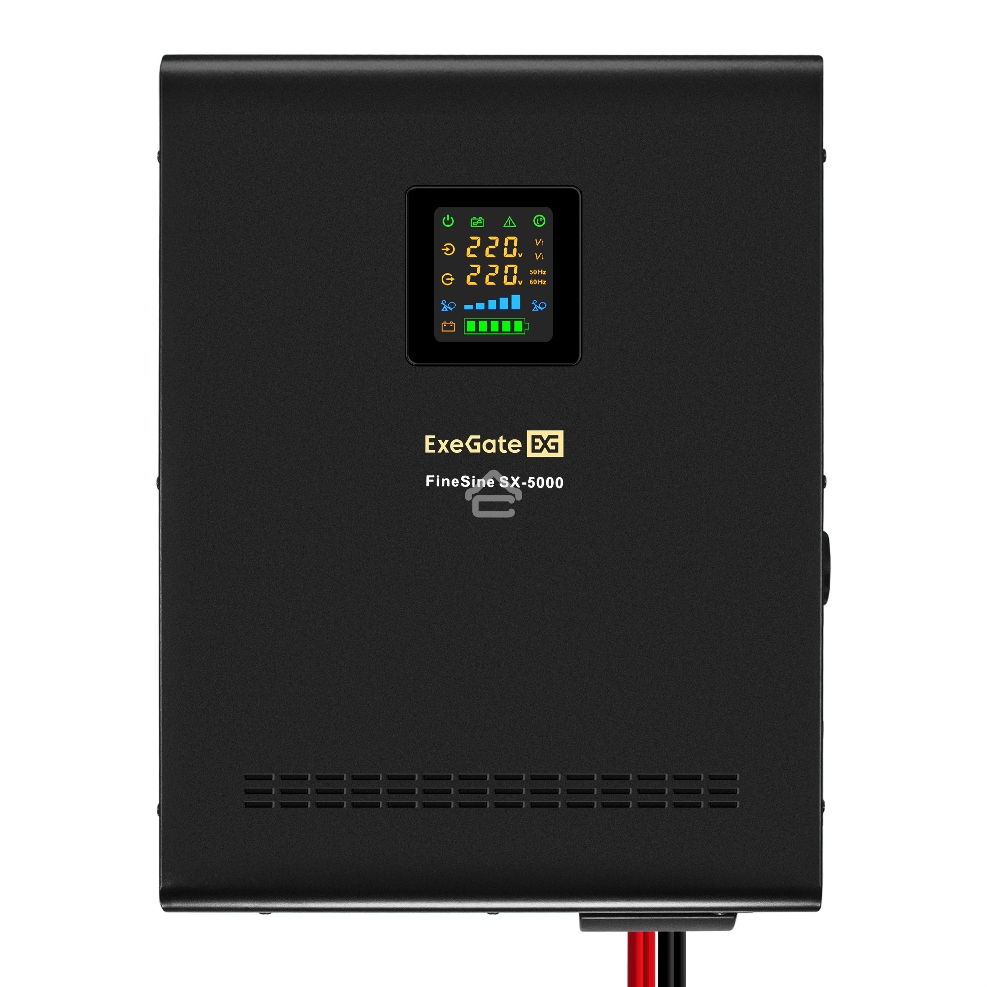 Комплект Источник бесперебойного питания EX296004RUS + батарея 200Aч EX282991RUS 4шт (инвертор, синус, для котла, настенный) ExeGate FineSine SX-5000.LCD.AVR.2SH.T <5000VA/3500W, чистая синусоида, цветной LCD-дисплей, AVR, 2*Schuko+клеммы, линейно-интерак
