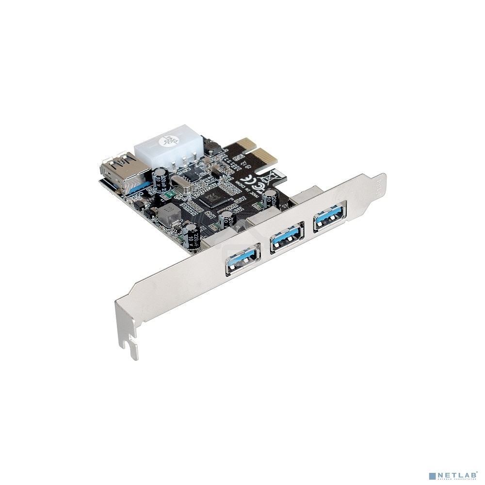 Контроллер ExeGate EXE-367 PCI-E 2.0, 3*USB3.0 ext + 1*USB3.0 int, разъем доп.питания (OEM)