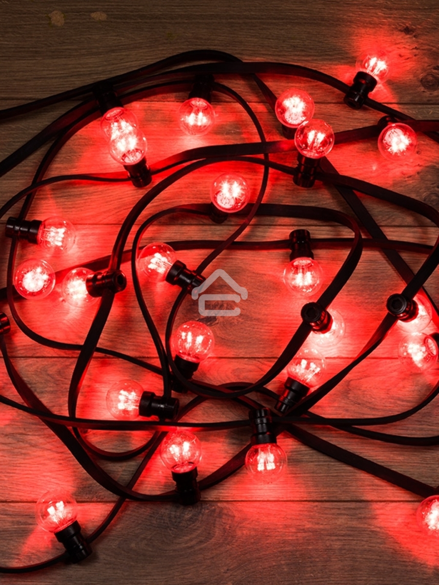 Гирлянда LED Galaxy Bulb String 10м, черный КАУЧУК, 30 ламп*6 LED КРАСНЫЕ, влагостойкая IP65