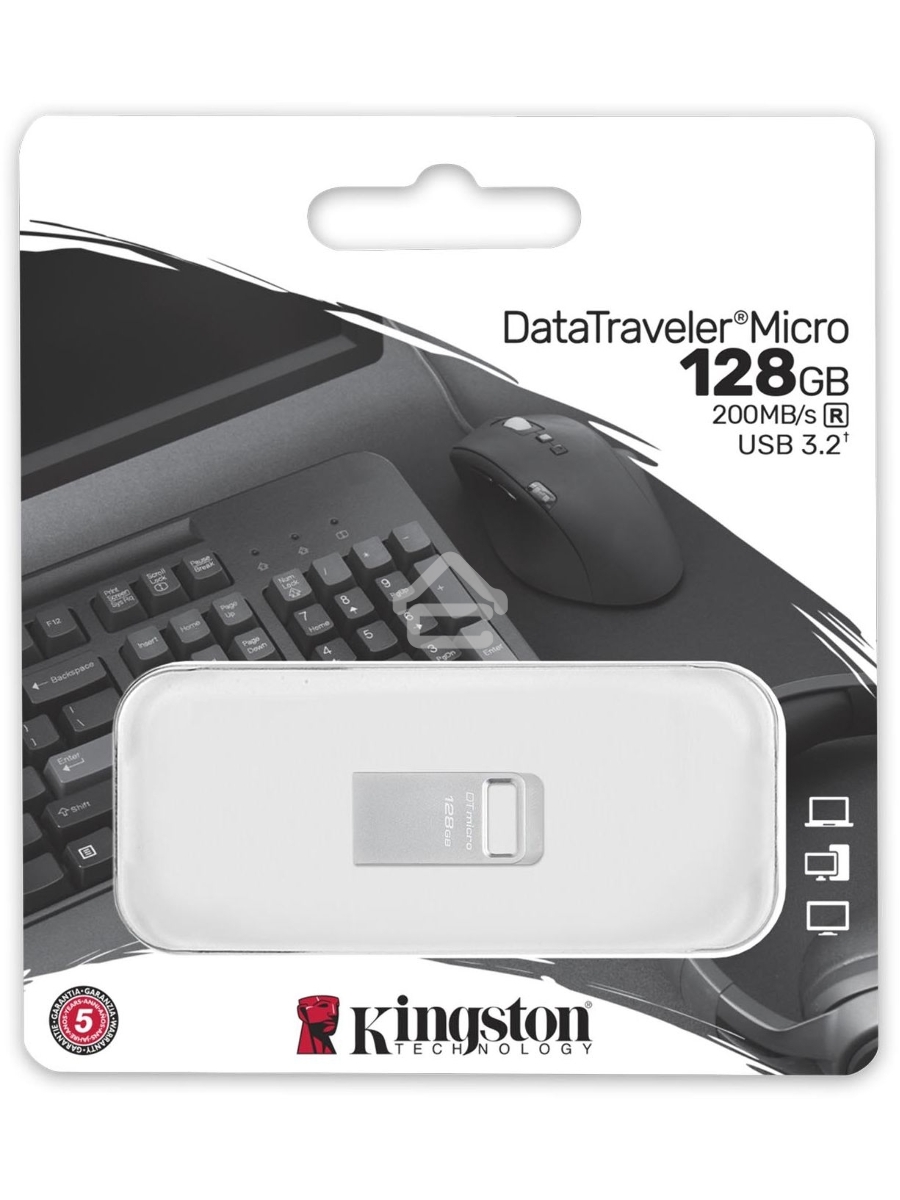 Флеш диск Kingston 128Gb DataTraveler Micro DTMC3G2/128GB USB3.0 серебристый