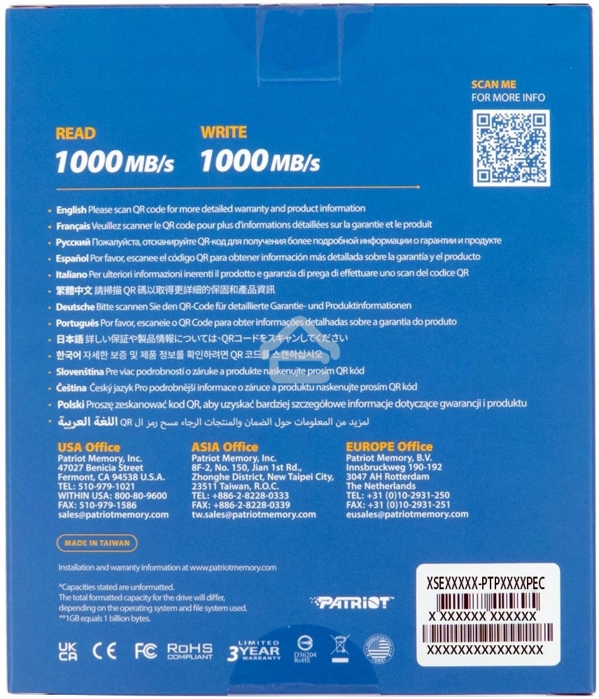 Внешний накопитель SSD 4TB USB-C EXT. PTP4TBPEC PATRIOT