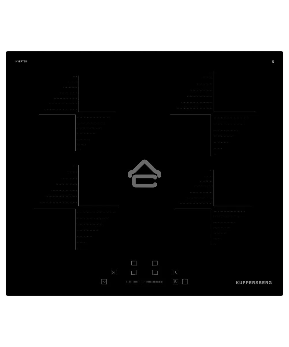 Варочная поверхность Kuppersberg ICI 604 60 см, индукция, High-Tech, inverter, прямой край, 9 уровней мощности, бустер, Stop and Go, автоматическое отключение, таймер, индикатор остаточного тепла, сенсорное/слайдерное управление, черный