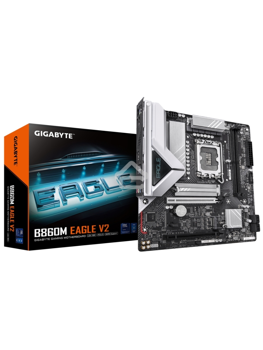 Материнская плата Gigabyte B860M EAGLE V2, LGA1851, Intel B860, 2xDDR5, 4xSATA, 2xM.2, 1xPCIe 5.0 x16, 1xPCIe 4.0 x4, 1xDP, 1xHDMI , 1x2.5Gb LAN, 3xUSB-A 5Gbps, 7xUSB-A 2.0, 1xUSB-C 5Gbps, 3x3.5 мм, 7.1, mATX