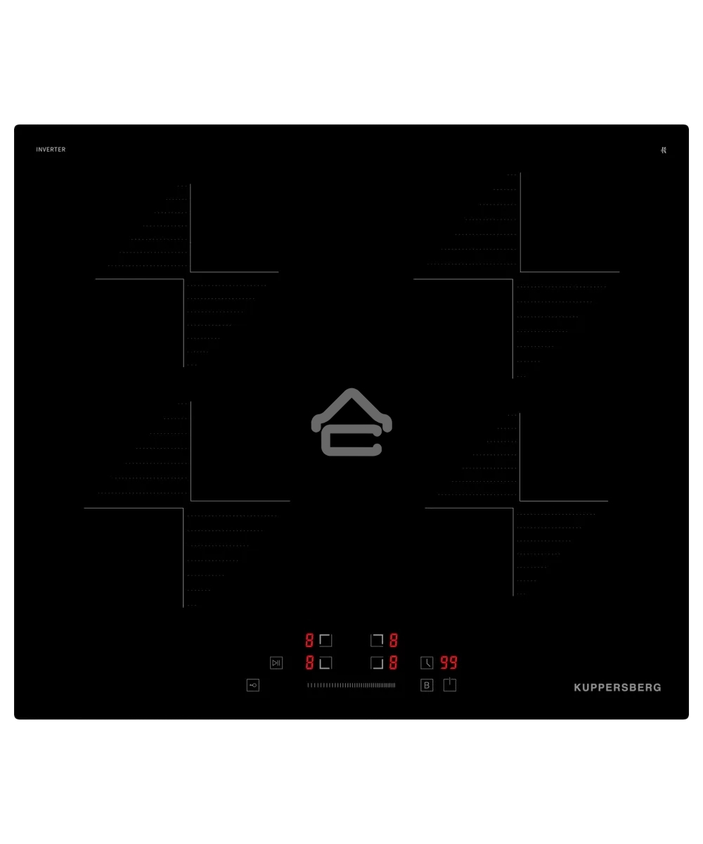Варочная поверхность Kuppersberg ICI 604 60 см, индукция, High-Tech, inverter, прямой край, 9 уровней мощности, бустер, Stop and Go, автоматическое отключение, таймер, индикатор остаточного тепла, сенсорное/слайдерное управление, черный