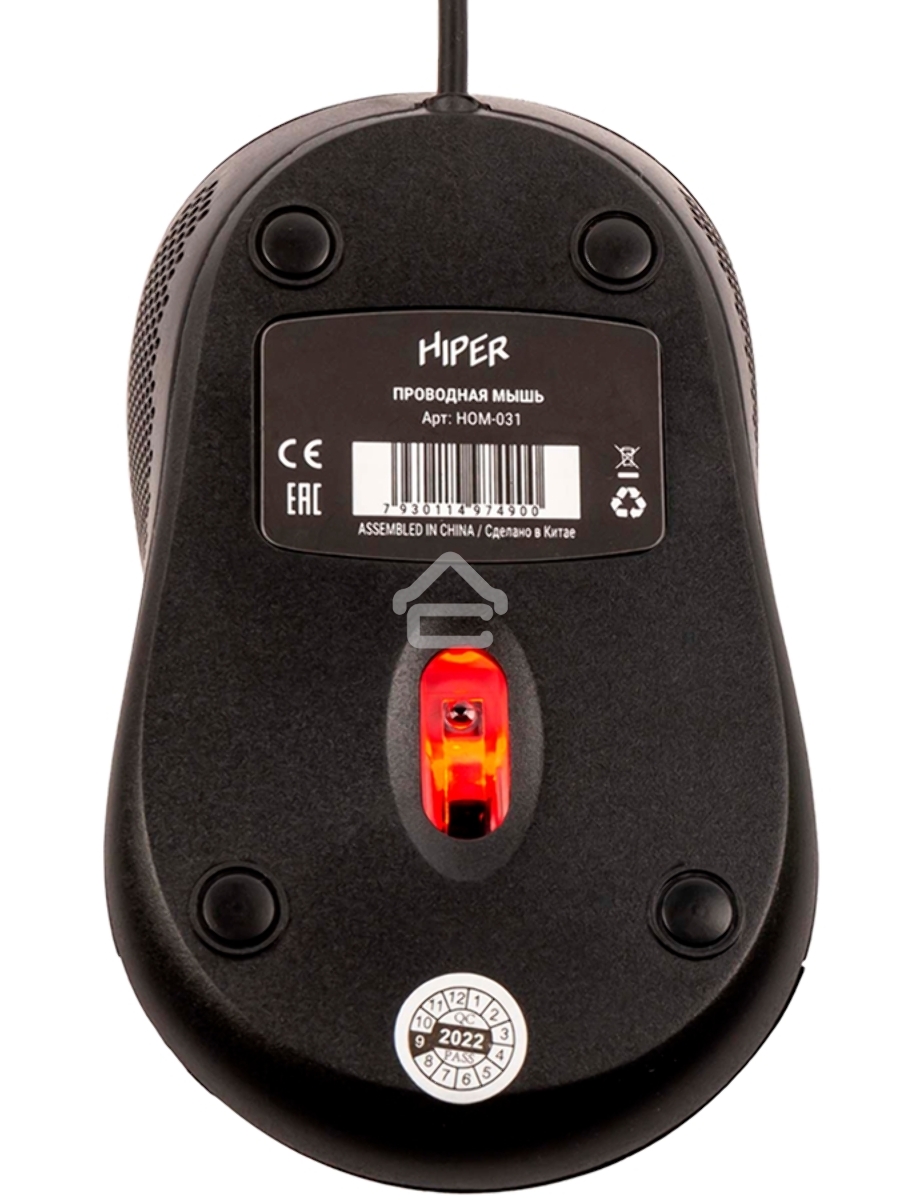 Мышь проводная HIPER HOM-031 черный, 1000 dpi, USB, кнопки - 3