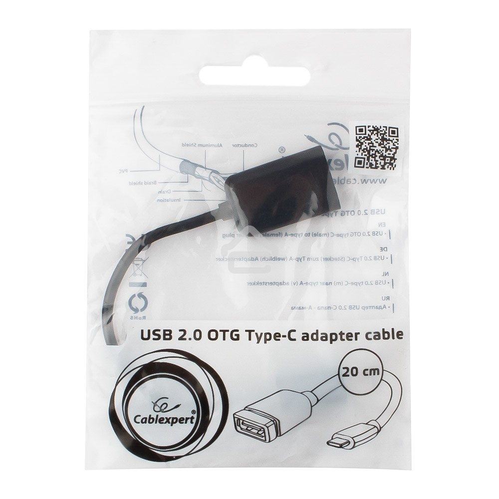 Переходник Cablexpert Переходник USB OTG, USB Type-C/USB 2.0F, пакет (A-OTG-CMAF2-01)