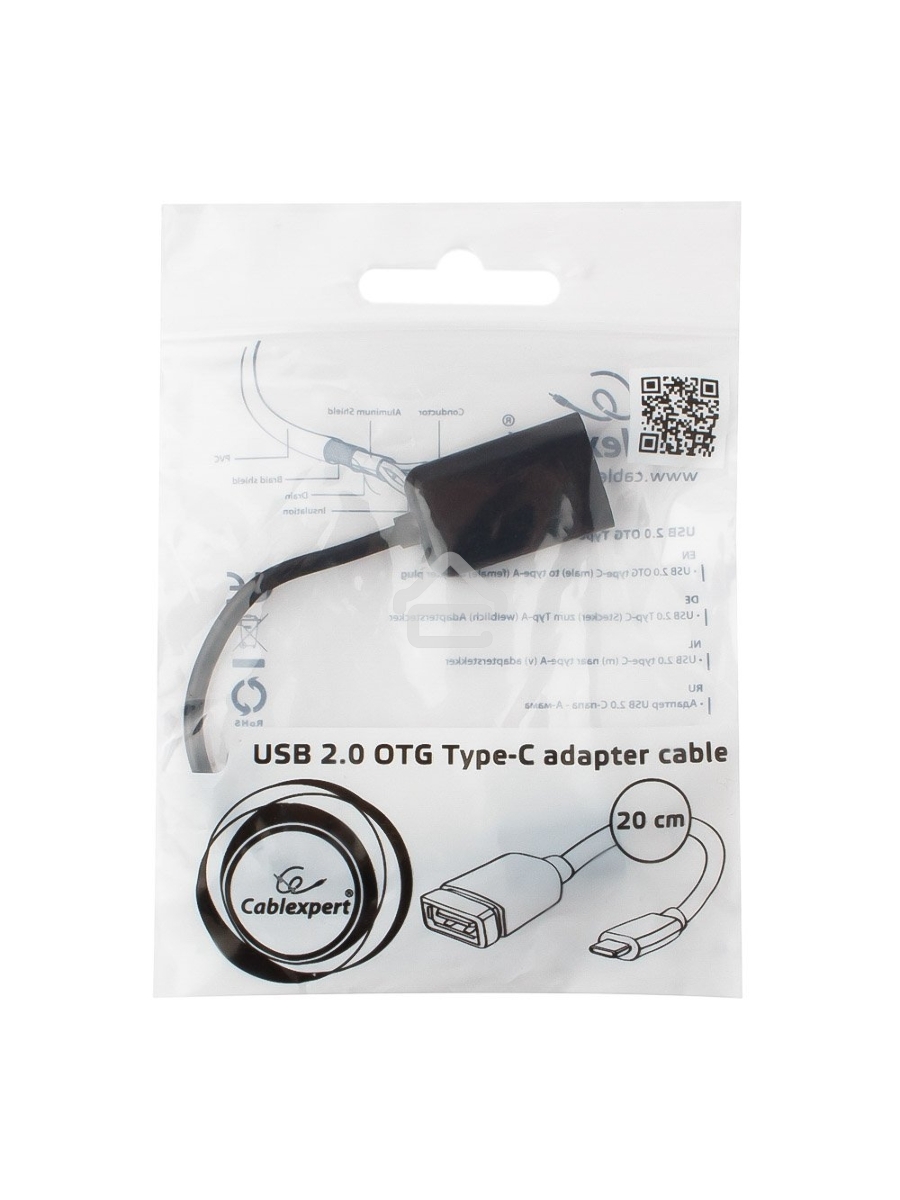 Переходник Cablexpert Переходник USB OTG, USB Type-C/USB 2.0F, пакет (A-OTG-CMAF2-01)