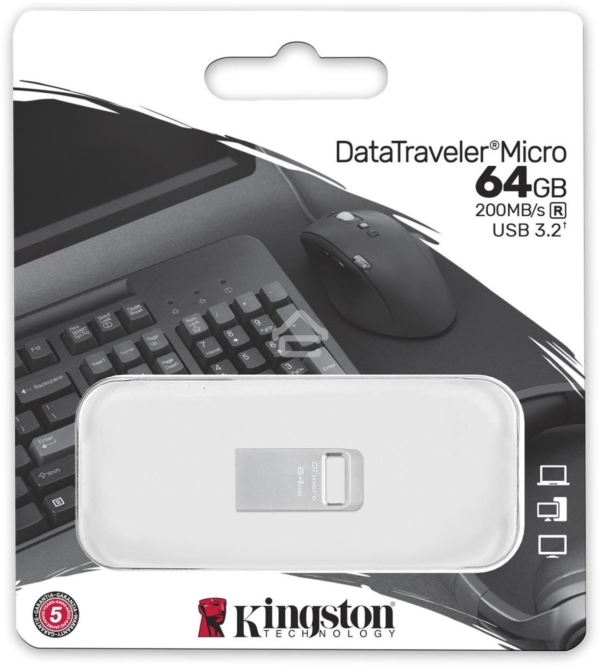 Флешка USB Kingston DataTraveler Micro (DTMC3G2/64Gb), 64Gb, USB 3.2 Gen 1, R/W 200/60, серебристый
