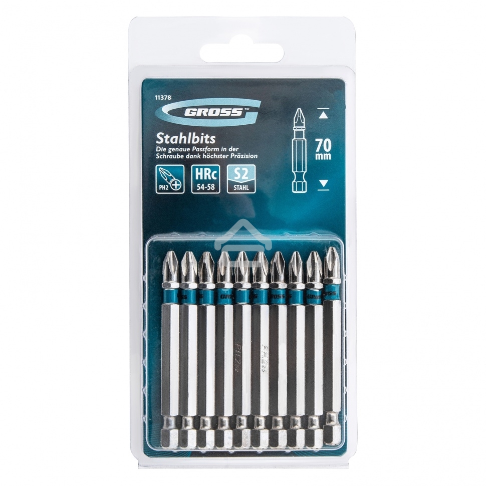Набор бит Gross 11378 РН2x70, сталь S2, 10 шт