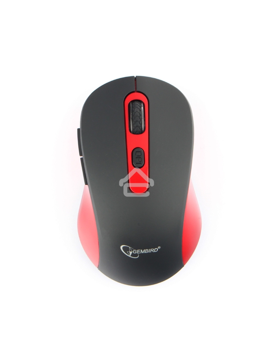 Мышь беспроводная Gembird MUSW-221-R черный/красный, 1600 dpi, радиоканал, USB, кнопки - 6