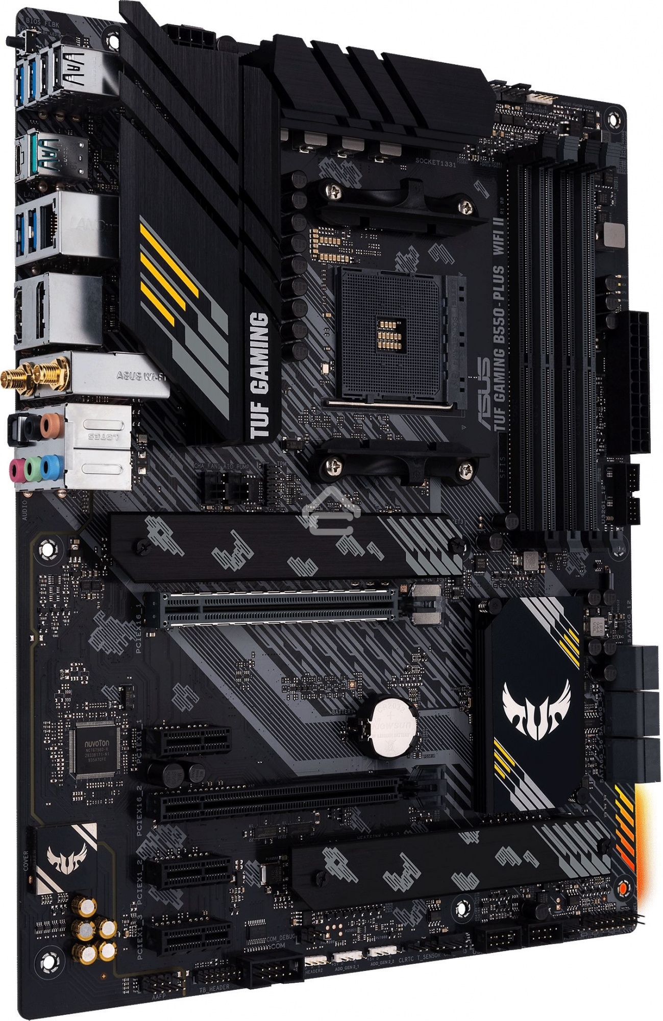 Материнская плата ASUS TUF GAMING B550-PLUS WIFI II, AM4, AMD B550, 4xDDR4, 6xSATA, 2xM.2, 1xPCI-E 3.0 x16, 1xPCI-E 4.0 x16, 3xPCI-E x1, 1xDP, 1xHDMI, 1x 2.5Gb LAN, 2xUSB-A 3.2 Gen 1, 1xUSB-A 3.2 Gen 2, 1xUSB-C 3.2 Gen 2, 3x3.5 мм, 7.1, ATX