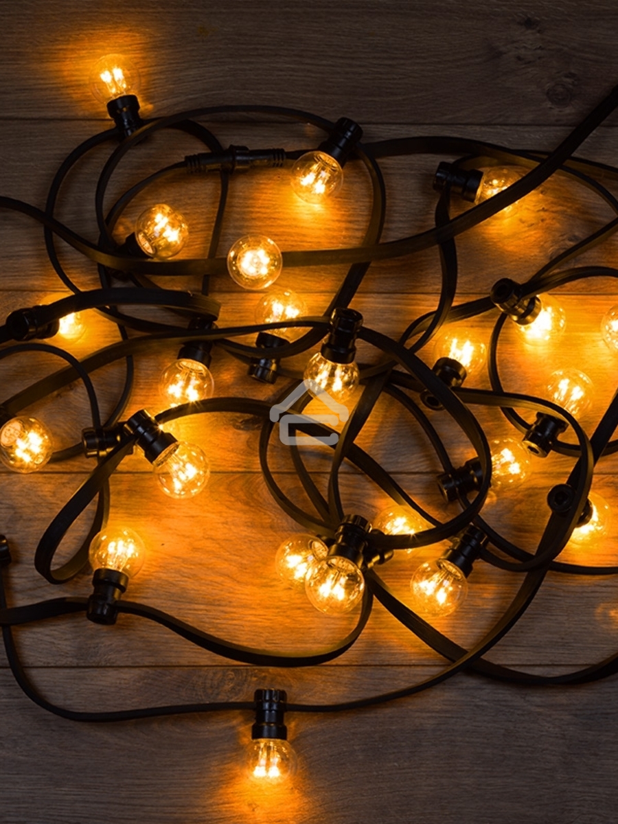 Гирлянда LED Galaxy Bulb String 10м, черный КАУЧУК, 30 ламп*6 LED ЖЕЛТЫЕ, влагостойкая IP65